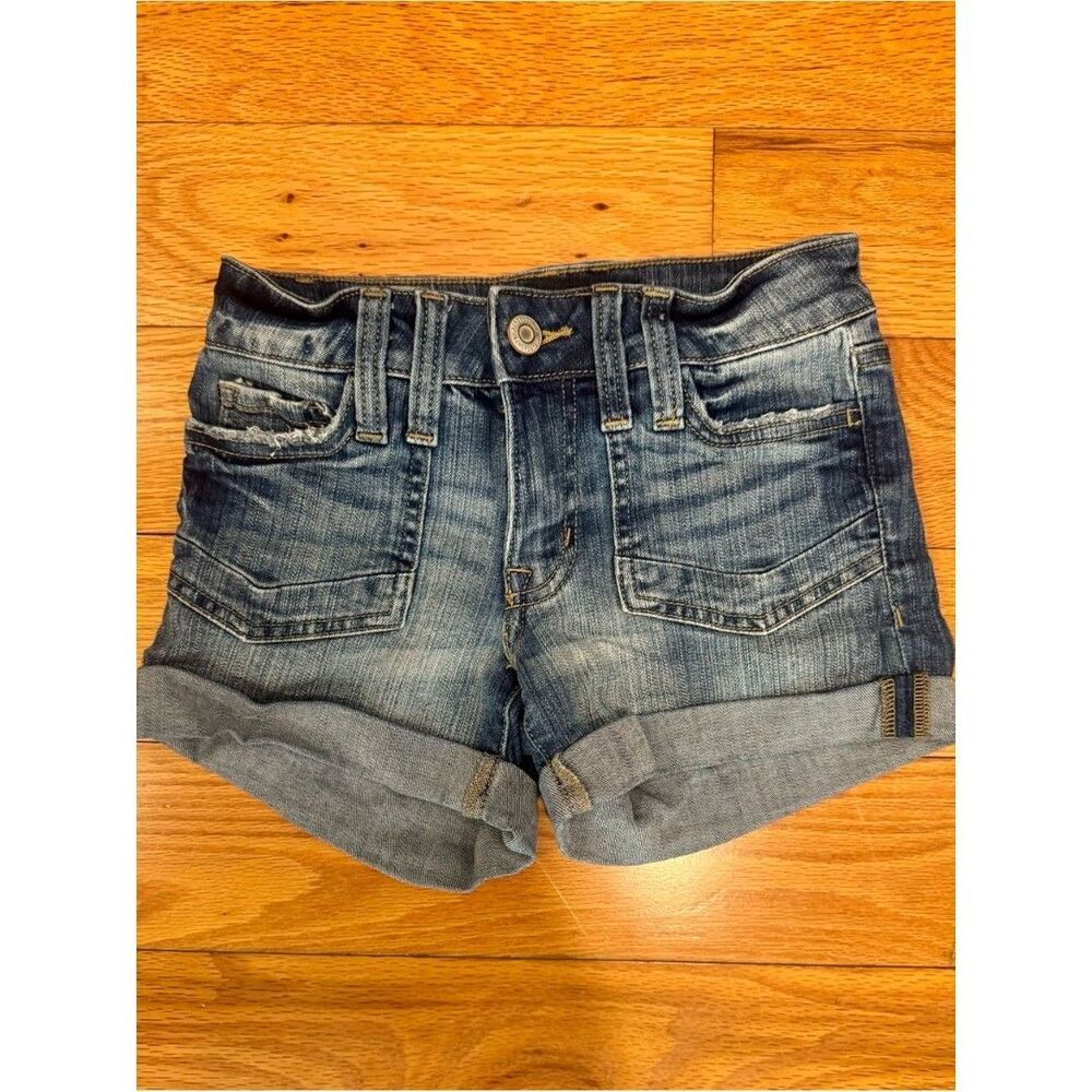Aeropostale Low Rise Midi Rolled-Hem Denim Shorts
